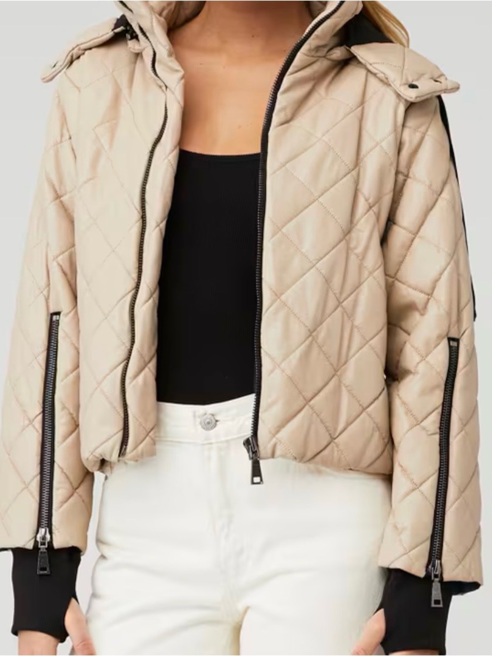 Steve Madden Beige Quilted Hooded Puffer Jacket